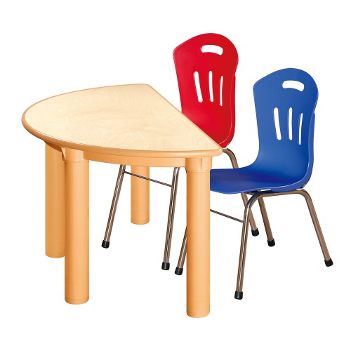 안전 자작합판 반달 1조각 2인 책상의자세트(빨강+파랑 수강의자)