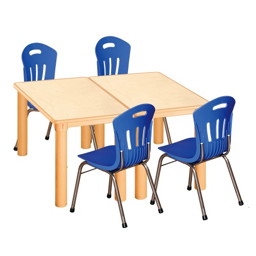 안전 자작합판 사각 2조각 4인 책상의자세트(파랑 수강의자)