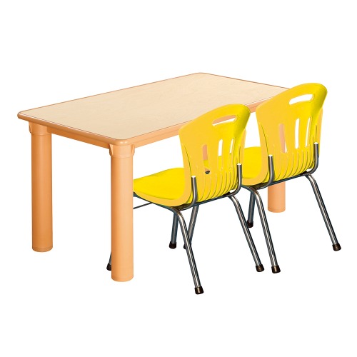 안전 자작합판 사각 1조각 2인 책상의자세트(노랑 수강의자)