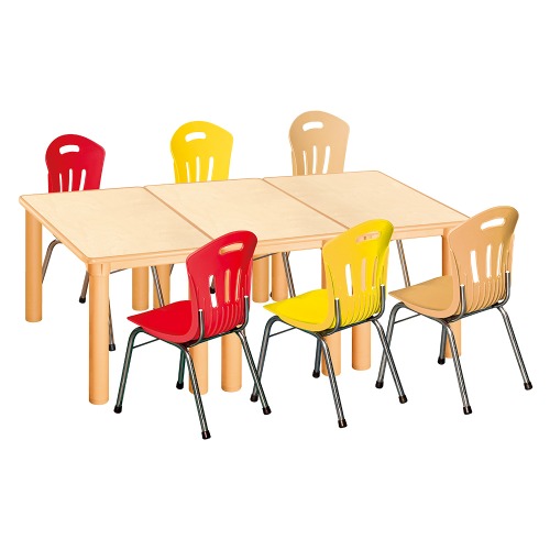 안전 자작합판 사각 3조각 6인 책상의자세트(빨강+노랑+비취 수강의자)