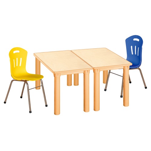 안전 자작합판 사각 2조각 2인 책상의자세트(노랑+파랑 수강의자)
