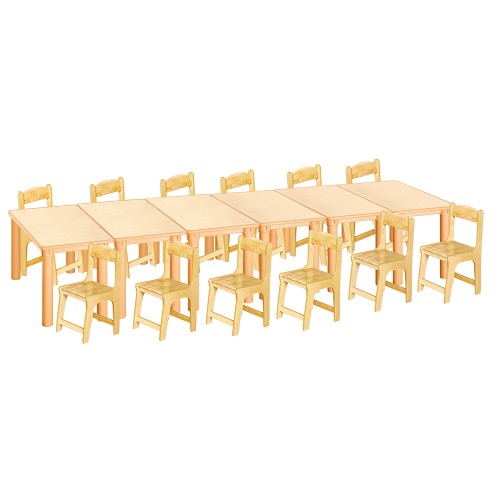 안전 자작합판 사각 6조각 12인 책상의자세트(고무나무 의자)