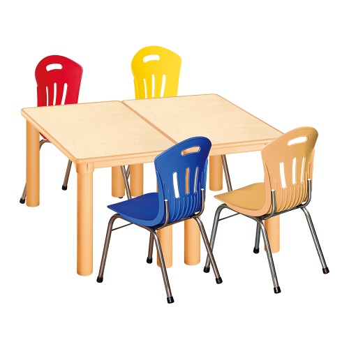 안전 자작합판 사각 2조각 4인 책상의자세트(빨강+노랑+파랑+비취 수강의자)