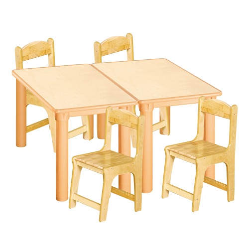 안전 자작합판 사각 2조각 4인 책상의자세트(고무나무 의자)