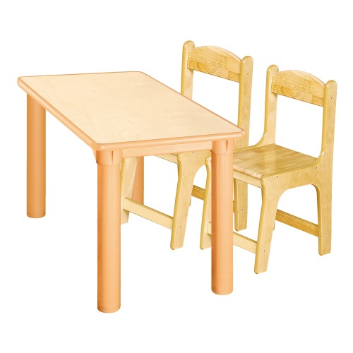 안전 자작합판 사각 1조각 2인 책상의자세트(고무나무 의자)
