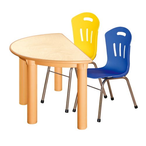 안전 자작합판 반달 1조각 2인 책상의자세트(노랑+파랑 수강의자)