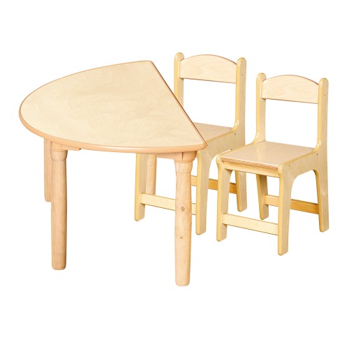 안전 자작합판 대형 반달 1조각 2인 책상의자세트(자작 의자)
