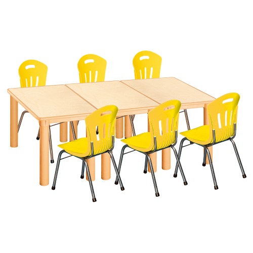 안전 자작합판 사각 3조각 6인 책상의자세트(노랑 수강의자)
