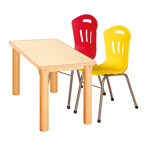 안전 자작합판 사각 1조각 2인 책상의자세트(빨강+노랑 수강의자)