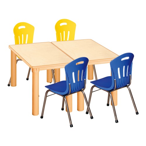 안전 자작합판 사각 2조각 4인 책상의자세트(노랑+파랑 수강의자)