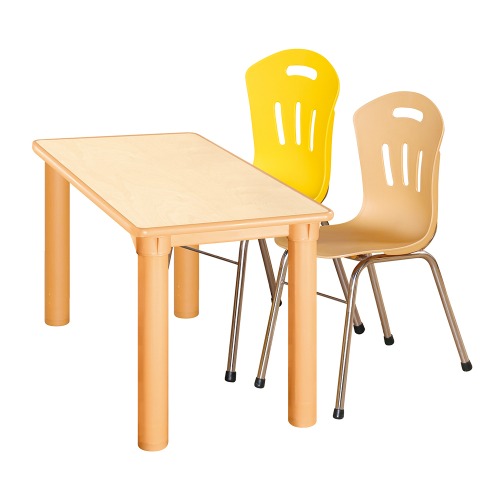 안전 자작합판 사각 1조각 2인 책상의자세트(노랑+비취 수강의자)