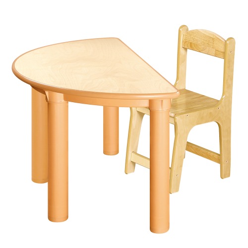 안전 자작합판 반달 1조각 1인 책상의자세트(고무나무 의자)