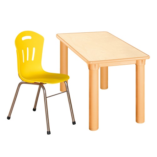 안전 자작합판 사각 1조각 1인 책상의자세트(노랑 수강의자)