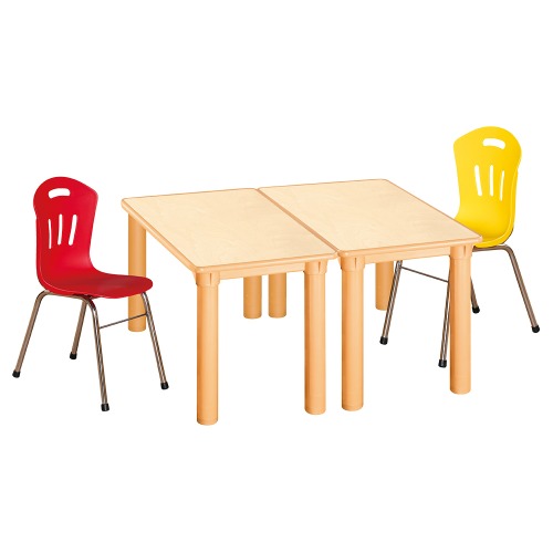 안전 자작합판 사각 2조각 2인 책상의자세트(빨강+노랑 수강의자)
