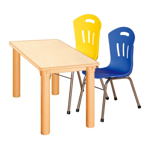 안전 자작합판 사각 1조각 2인 책상의자세트(노랑+파랑 수강의자)