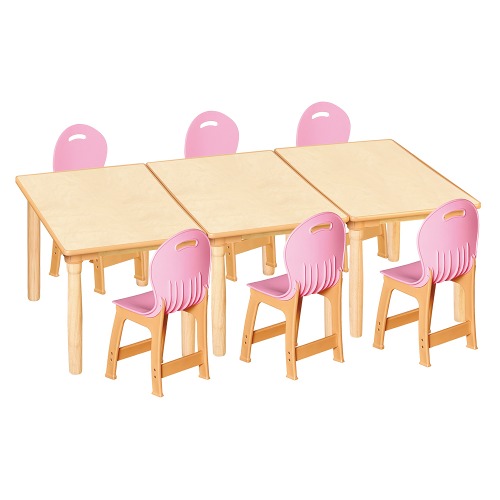 안전 자작합판 대형 사각 3조각 6인 책상의자세트(분홍 파스텔의자)
