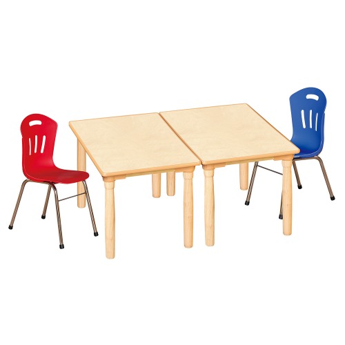 안전 자작합판 대형 사각 2조각 2인 책상의자세트(빨강+파랑 수강의자)