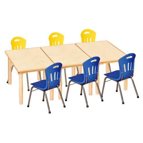 안전 자작합판 대형 사각 3조각 6인 책상의자세트(노랑+파랑 수강의자)