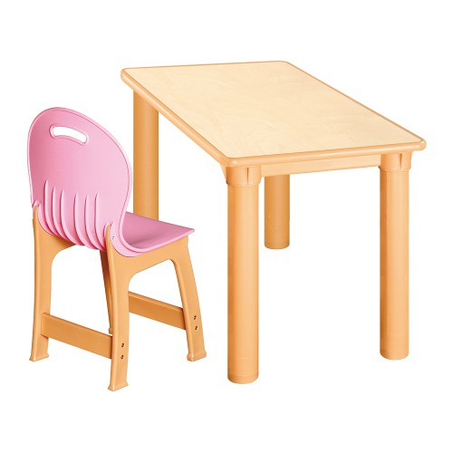 안전 자작합판 사각 1조각 1인 책상의자세트(분홍 파스텔의자)