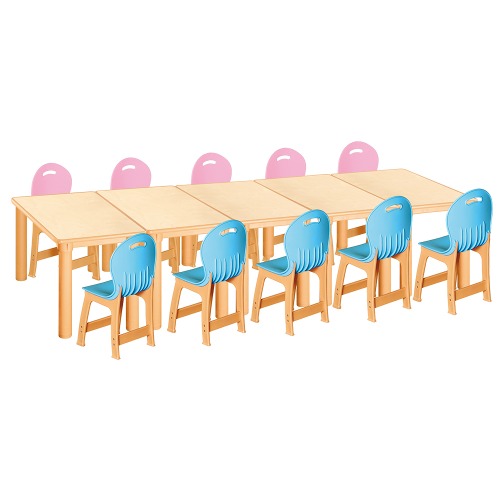 안전 자작합판 사각 5조각 10인 책상의자세트(분홍+하늘 파스텔의자)