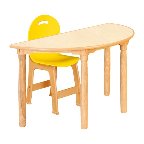 안전 자작합판 대형 반달 1조각 1인 책상의자세트(노랑 파스텔의자)