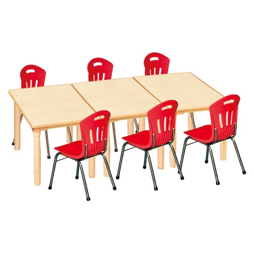 안전 자작합판 대형 사각 3조각 6인 책상의자세트(빨강 수강의자)