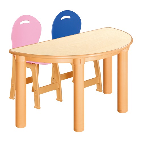 안전 자작합판 반달 1조각 2인 책상의자세트(분홍+파랑 파스텔의자)