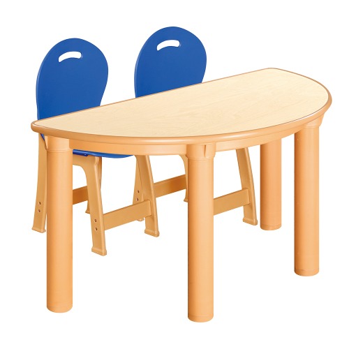 안전 자작합판 반달 1조각 2인 책상의자세트(파랑 파스텔의자)