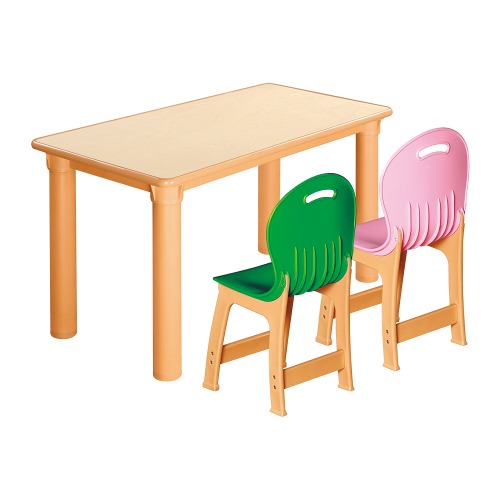 안전 자작합판 사각 1조각 2인 책상의자세트(초록+분홍 파스텔의자)