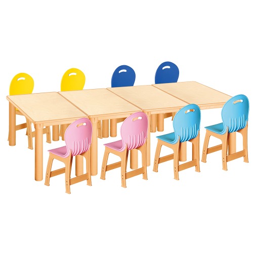 안전 자작합판 사각 4조각 8인 책상의자세트(분홍+하늘+파랑+노랑 파스텔의자)