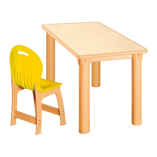안전 자작합판 사각 1조각 1인 책상의자세트(노랑 파스텔의자)