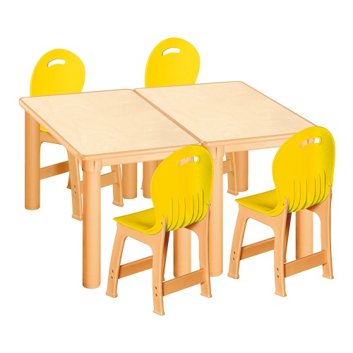 안전 자작합판 사각 2조각 4인 책상의자세트(노랑 파스텔의자)