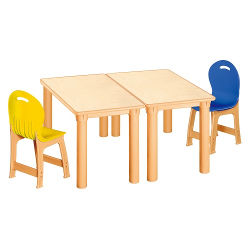 안전 자작합판 사각 2조각 2인 책상의자세트(노랑+파랑 파스텔의자)