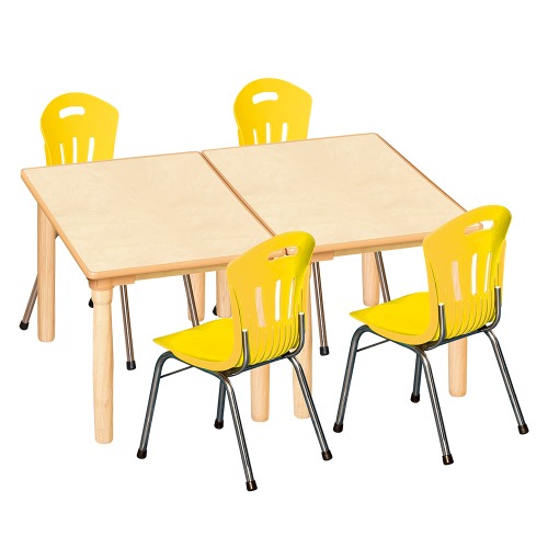 안전 자작합판 대형 사각 2조각 4인 책상의자세트(노랑 수강의자)