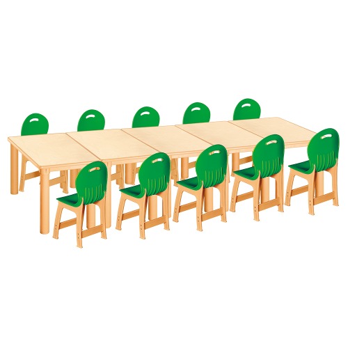 안전 자작합판 사각 5조각 10인 책상의자세트(초록 파스텔의자)
