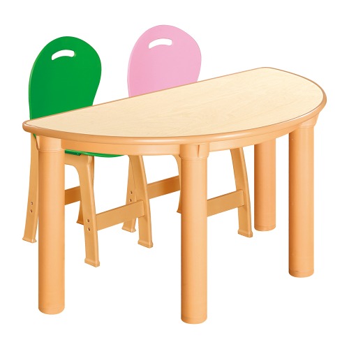안전 자작합판 반달 1조각 2인 책상의자세트(초록+분홍 파스텔의자)