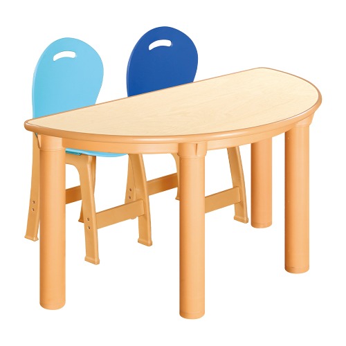 안전 자작합판 반달 1조각 2인 책상의자세트(하늘+파랑 파스텔의자)