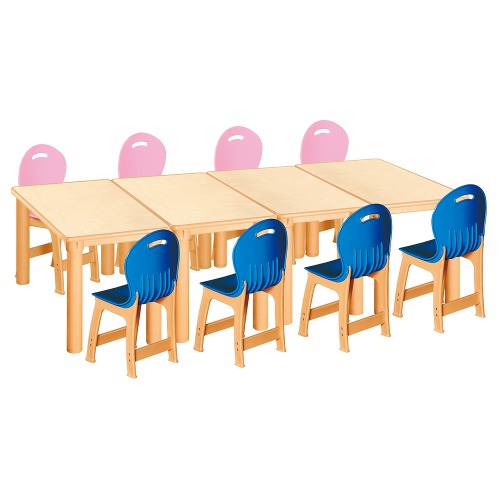 안전 자작합판 사각 4조각 8인 책상의자세트(분홍+파랑 파스텔의자)