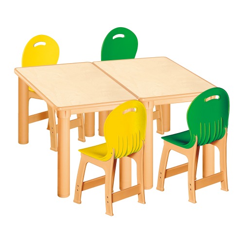 안전 자작합판 사각 2조각 4인 책상의자세트(노랑+초록 파스텔의자)