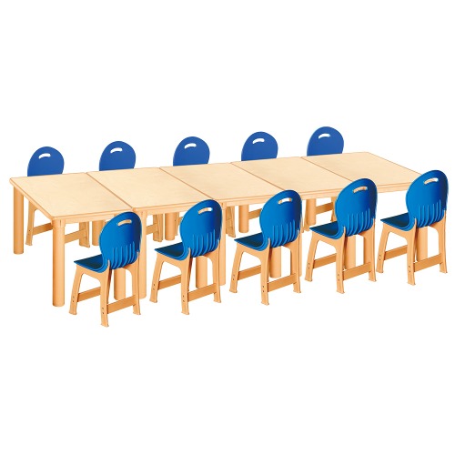 안전 자작합판 사각 5조각 10인 책상의자세트(파랑 파스텔의자)