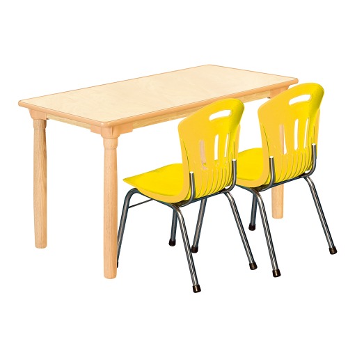 안전 자작합판 대형 사각 1조각 2인 책상의자세트(노랑 수강의자)