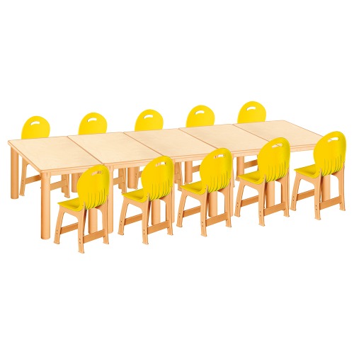 안전 자작합판 사각 5조각 10인 책상의자세트(노랑 파스텔의자)