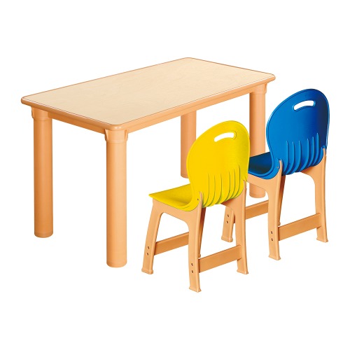 안전 자작합판 사각 1조각 2인 책상의자세트(노랑+파랑 파스텔의자)