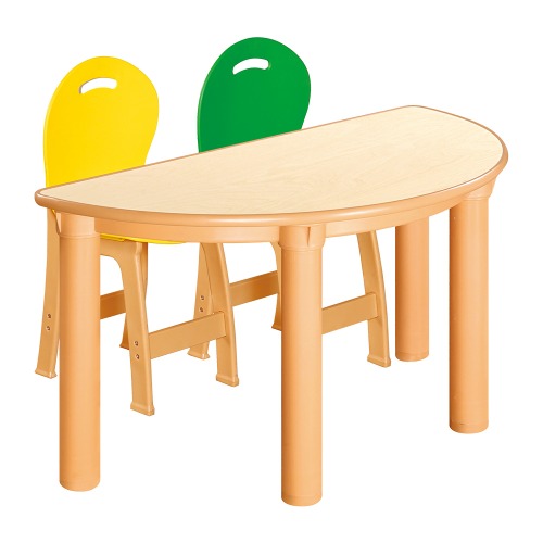 안전 자작합판 반달 1조각 2인 책상의자세트(노랑+초록 파스텔의자)