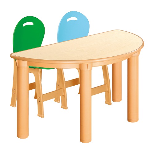 안전 자작합판 반달 1조각 2인 책상의자세트(초록+하늘 파스텔의자)
