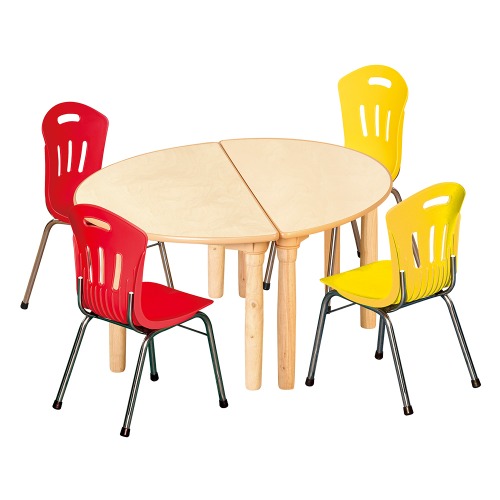 안전 자작합판 대형 반달 2조각 4인 책상의자세트(빨강+노랑 수강의자)