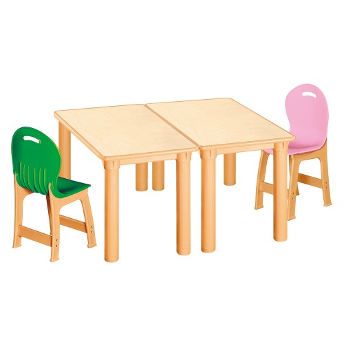 안전 자작합판 사각 2조각 2인 책상의자세트(초록+분홍 파스텔의자)