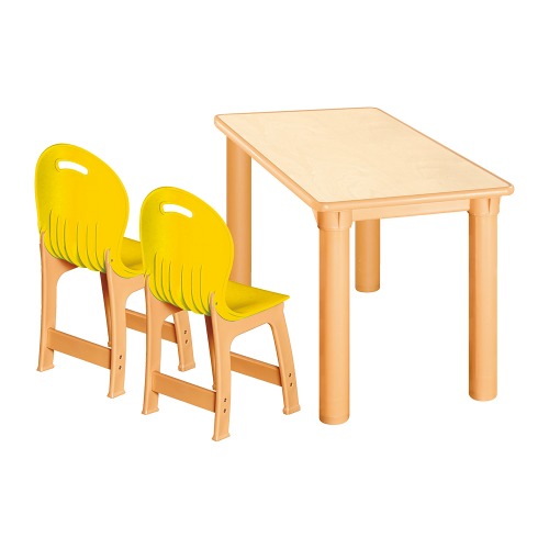 안전 자작합판 사각 1조각 2인 책상의자세트(노랑 파스텔의자)