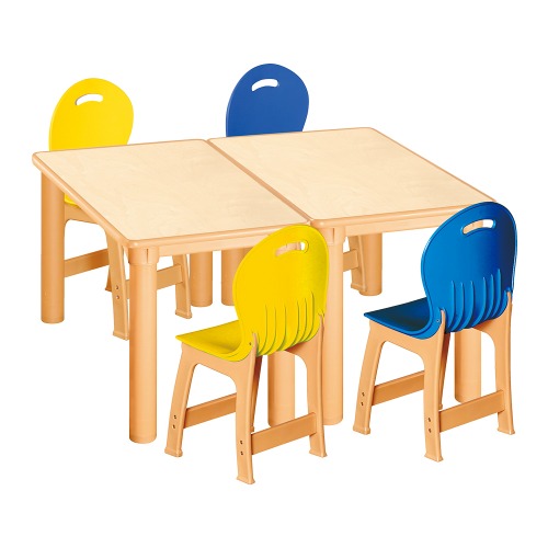 안전 자작합판 사각 2조각 4인 책상의자세트(노랑+파랑 파스텔의자)
