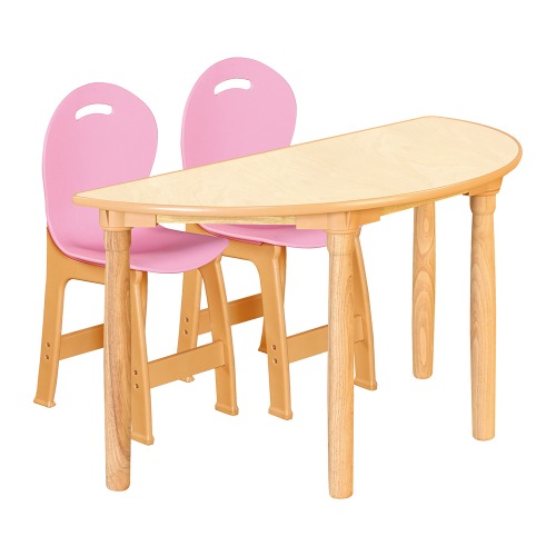안전 자작합판 대형 반달 1조각 2인 책상의자세트(분홍 파스텔의자)